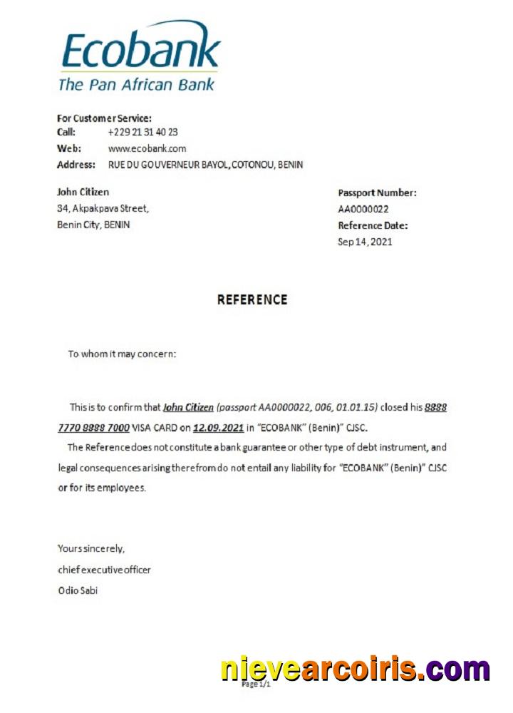 Benin Ecobank closure reference